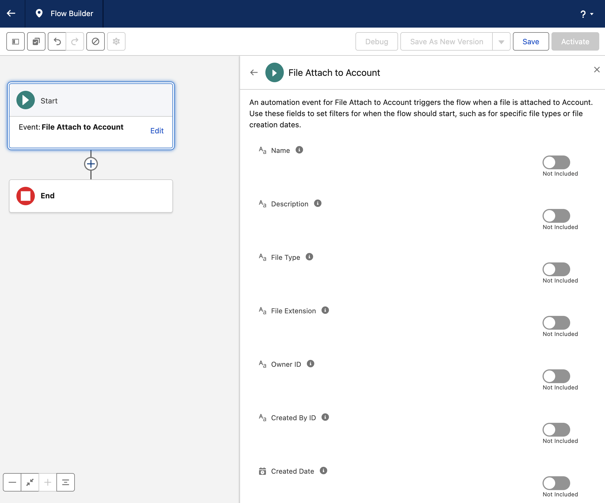Configure native Salesforce File Attach event filters