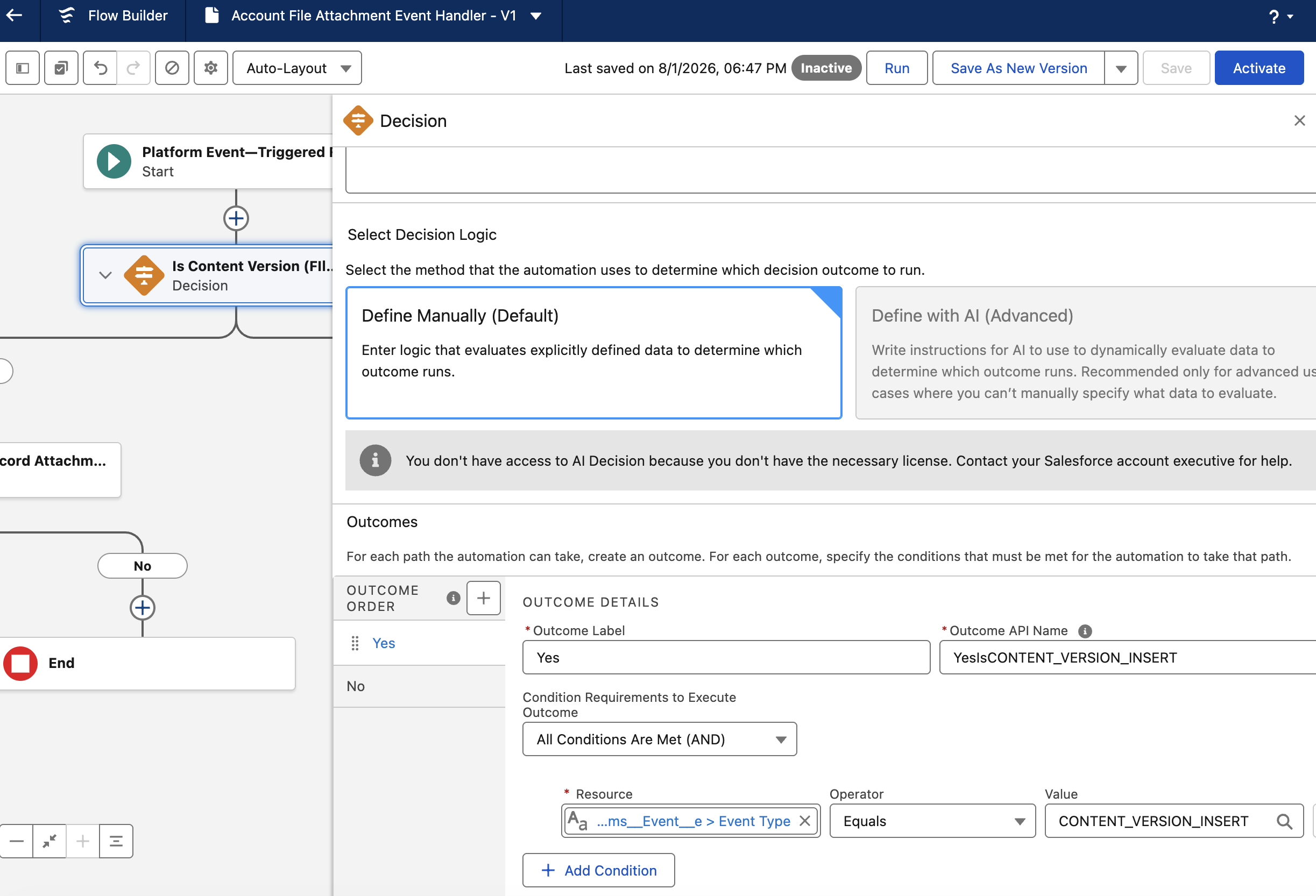 Filter the iDialogue event to ContentVersion inserts