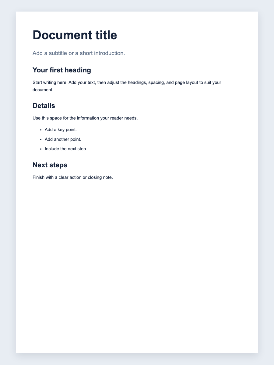 Preview of Blank Template with editable title and section placeholders