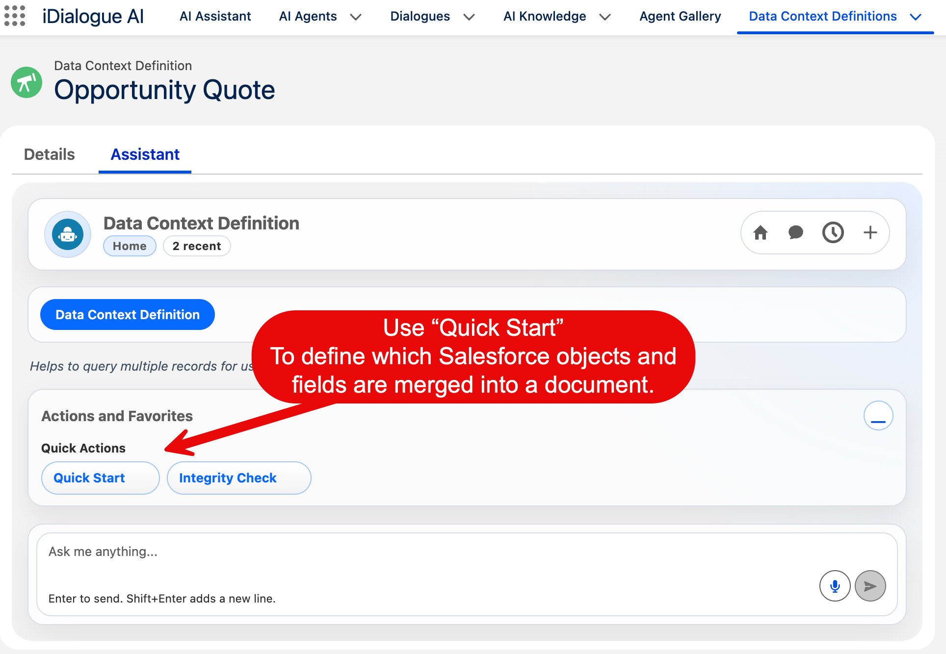 DCD Agent editor in Salesforce showing a Data Context Definition