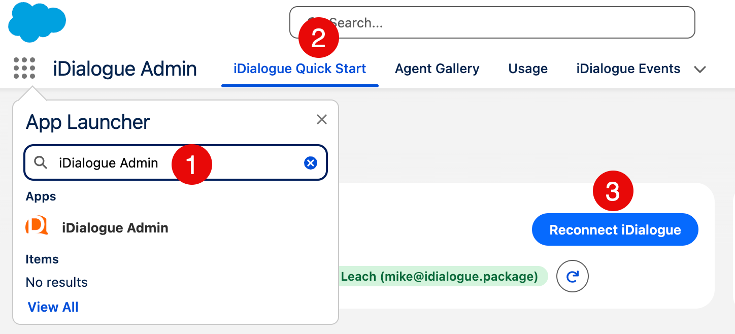 Passaggi di riconnessione Quick Start Salesforce