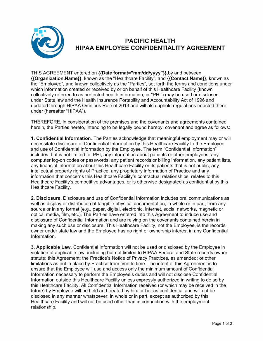 HIPAA Employee Confidential Agreement